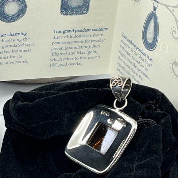 Rare Vintage BA Bali Suarti Amber Pendant Sterling Silver & 18K Gold - Picture 8 of 16